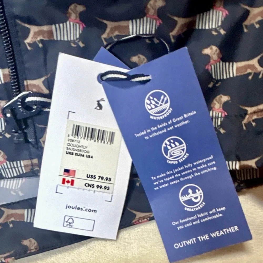 Joules Navy women’s Raincoat with Dog Pattern Daschunds- weenie dog -adjustable - Picture 7 of 12